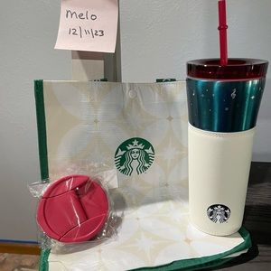 Starbucks New Korean release. Beautiful Tumblr, two different lids, and a purse.